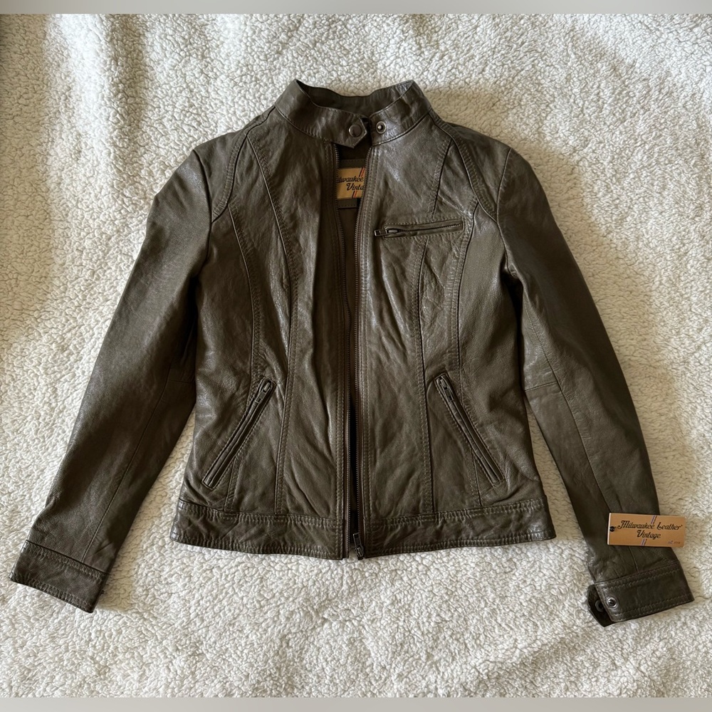 Milwaukee Leather Vintage Olive Women's 100% Leather Jacket Size Small Brand New